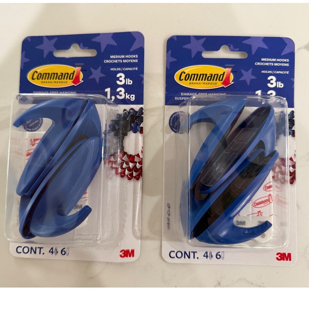 2 Pack 3M Command Medium Hooks Blue Damage Free Hanging 8 Hooks 3lb NEW Ret. $22
